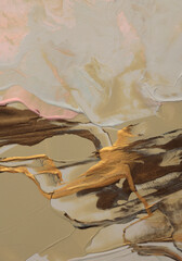Textured oil and Acrylic smear line blot canvas painting wall. Abstract gold, beige color stain brushstroke background.