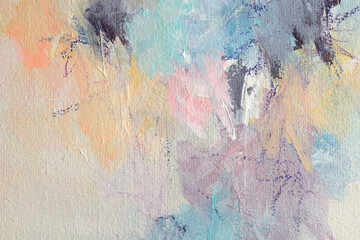 Textured oil and Acrylic smear blot canvas painting wall. Abstract pastel color stain brushstroke background.