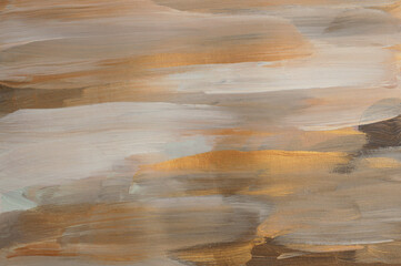 Textured oil and Acrylic smear line blot canvas painting wall. Abstract gold, beige color stain brushstroke background.