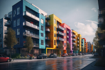 Obraz premium colorful houses on the street created with Generative AI technology