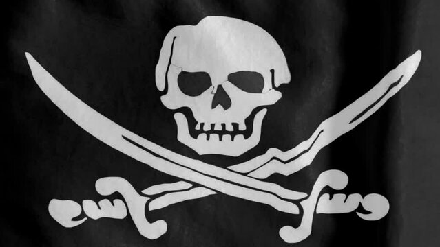 Jolly Roger 4K. Pirate Flag. Seamless loop animation of the Pirate Flag.