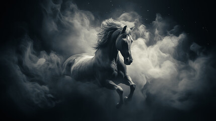 Obraz na płótnie Canvas Stylized horse in the smoke. Generative AI
