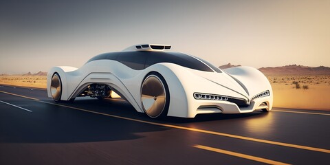 Obraz na płótnie Canvas Futuristic car on the road highway, generative ai