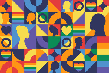 Pride Month. LGBT. June. Seamless geometric pattern. Template for background, banner, card, poster. Vector EPS10 illustration.