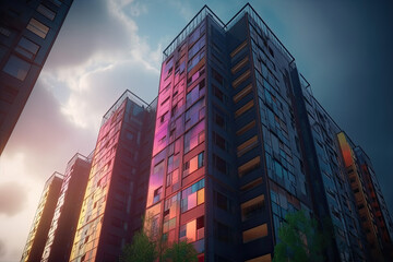 colorful skyscraper in the evening created with Generative AI technology