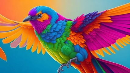 Generative Ai, Illustration of a colorful bird, with a colorful background