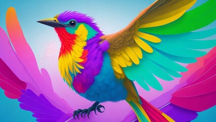 Generative Ai, Illustration of a colorful bird, with a colorful background