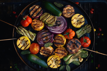 Grilled vegetables on a barbecue skewer - perfect for healthy eating and vegetarian meals. Ai generative.