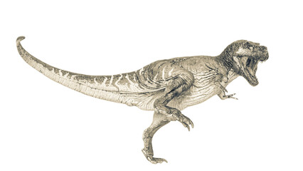 t-rex on blood is walking in white background