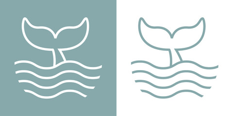 Logo Nautical. Cola de ballena lineal con olas de mar © teracreonte