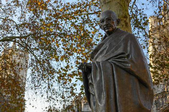 The statue of Mahatma Gandhi in Parliament Square, Westminster, London.