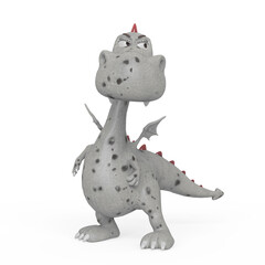 baby dragon is a bit annoyed and also is looking to the side on white background