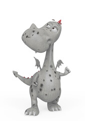 baby dragon is in doubt on white background