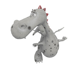 baby dragon is flying and looking back on white background front view