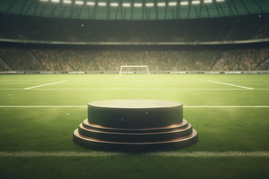 Platform Or Podium In Soccer Stadium For Award Ceremony And Match Competition Winners