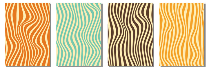 Groovy funny happy daisy, wave, chess, mesh, rainbow. Set of 70s vector backgrounds in trendy retro trippy y2k style. Colors. Fun hippie texture for surface design