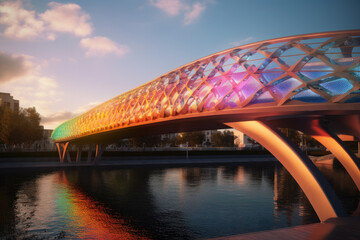Obraz premium bridge over the river in many colors created with Generative AI technology