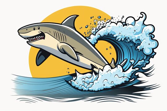 charming shark logo in a surfing cartoon. Generative AI