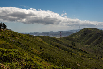 Golden Gate Bridge viewed from Morning Sun Trail, an iconic trail at the Marin Headlands