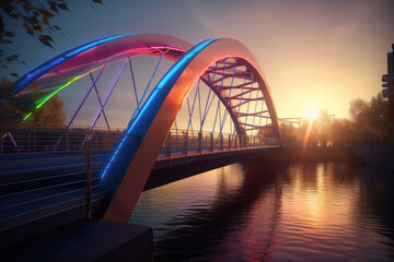Naklejka na ściany i meble bridge over the river in many colors created with Generative AI technology