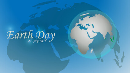 Earth day background poster with world map and globe