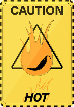 spicy hot pepper on fire caution sign