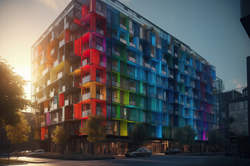 apartment or business building in many colors created with Generative AI technology