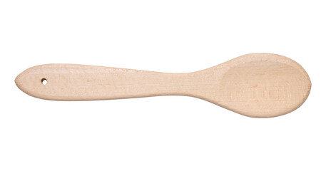Empty wooden old vintage spoon with long handle isolated on white background