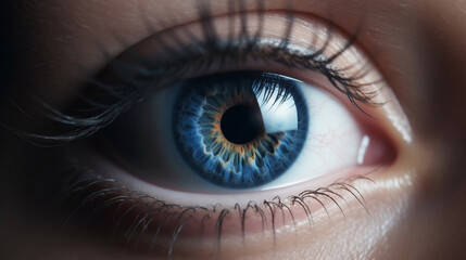 Human blue eye realistic beautiful closeup zoom, created by. Generative ai