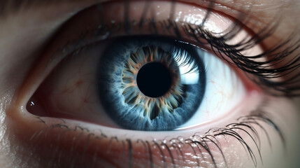 Human blue eye realistic beautiful closeup zoom, created by. Generative ai