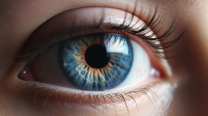 Human blue eye realistic beautiful closeup zoom, created by. Generative ai