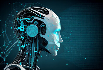 Banner Artificial Intelligence Digital Robotic Face Head