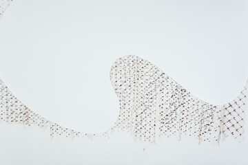 frottage technique featuring a grid or net pattern on tracing paper and photographed on a white...