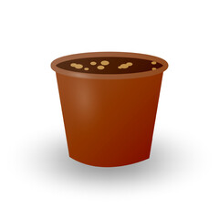 Flowerpot made of clay or plastic for growing indoor plants. Pot filled with earth for planting flowers isolated on a white background. Vector illustration.
