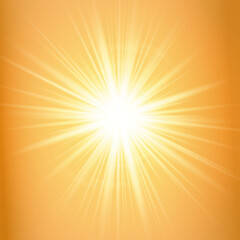 Background with rays. Golden orange background with glowing sunbeams, flare, light. Dynamic background with vivid rays emanating from a central point. For to any design project. Vector illustration.