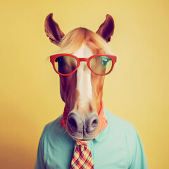 Horse portrait in 60s style, vintage style illustration, Generative AI