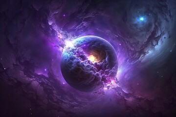 Beautiful purple nebula background in space. Generative AI