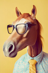 Horse portrait in 60s style, vintage style illustration, Generative AI