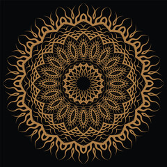 Gold mandala with a black background.