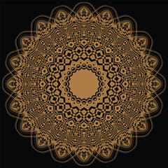 Gold and black mandala with a pattern of circles.