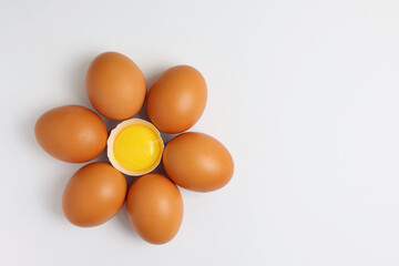 fresh farm chicken eggs on a white background