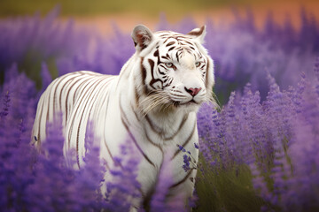 White Tiger in fields of Lawanda Flowers