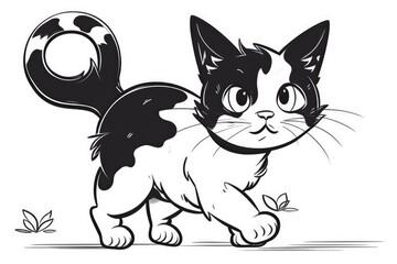 Obraz premium Cute Cartoon Kitten Cat outlined for coloring book isolated on a white background. Generative AI