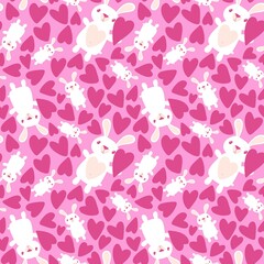 Cartoon animals seamless Easter eggs and rabbit and paint bunnies pattern for wrapping paper and kids clothes print