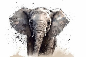 an elephant's head painting on a white background. Generative AI