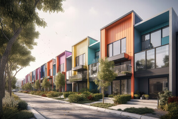 Fototapeta na wymiar town houses in colorful style created with Generative AI technology