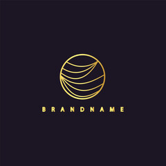 Luxury gold line logo design with simple and modern sea water wave shape in circle vector