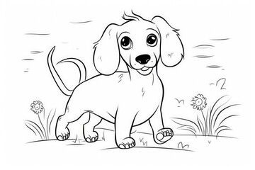 Coloring page outline of cartoon cute little puppy dog. illustration coloring book for kids. Generative AI