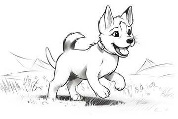 Fototapeta premium Coloring page outline of cartoon cute little puppy dog. illustration coloring book for kids. Generative AI