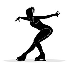 Professional ice skater silhouette isolated on white background.